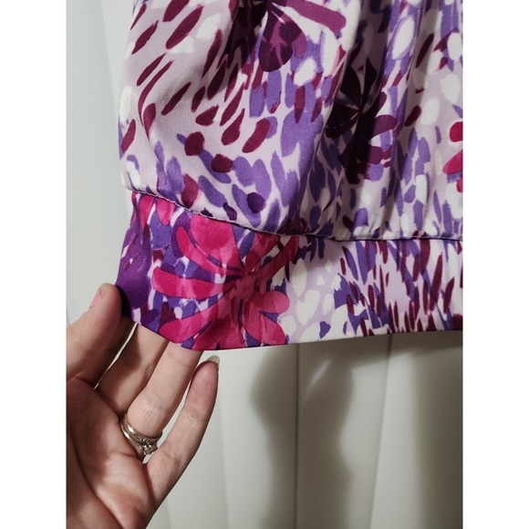 Vintage Haband Shirt Floral Iridescent Button Pink Purple 70s 80s Hippie Large - Picture 2 of 10